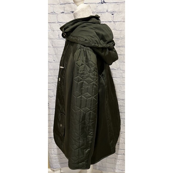 Susan Graver Women's Mixed Media Olive Green Zip Up Coat Jacket Plus Size 1X - Picture 3 of 10